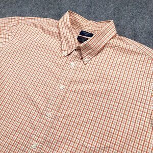 Dockers Shirt Mens 2XL Orange Plaid Performance Wrinkle Free Short Sleeve Pocket